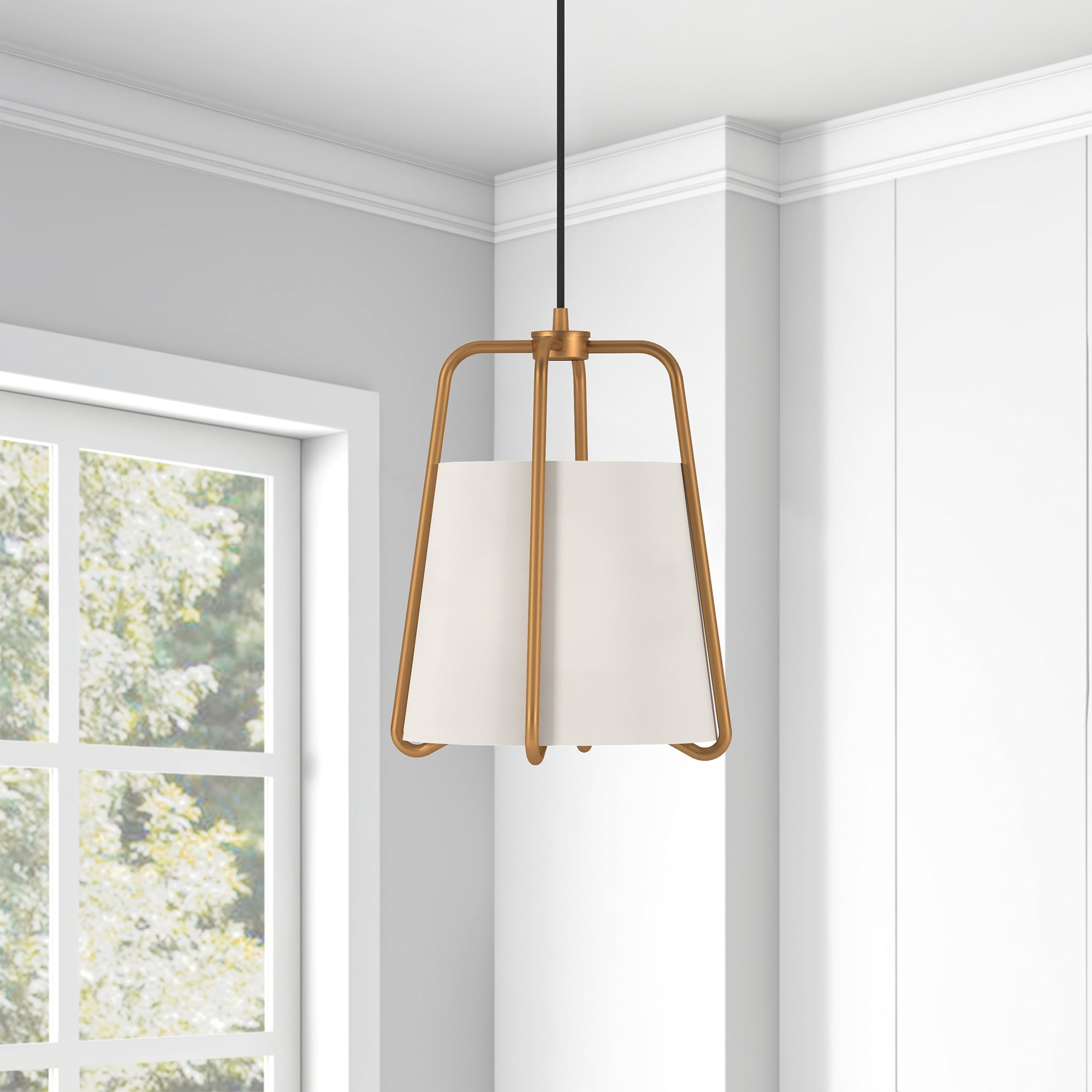 Marduk Contemporary Antique Brass Pendant With White Linen Shade