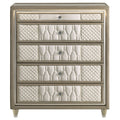 Maren Tall Dresser Chest 5 Drawers And Led Light Ivory Tufted Velvet