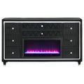 Maren Wide Dresser 8 Drawers And Led Flame Box Black Velvet