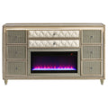 Maren Wide Dresser 8 Drawers Led Flame Box Ivory Camel Velvet