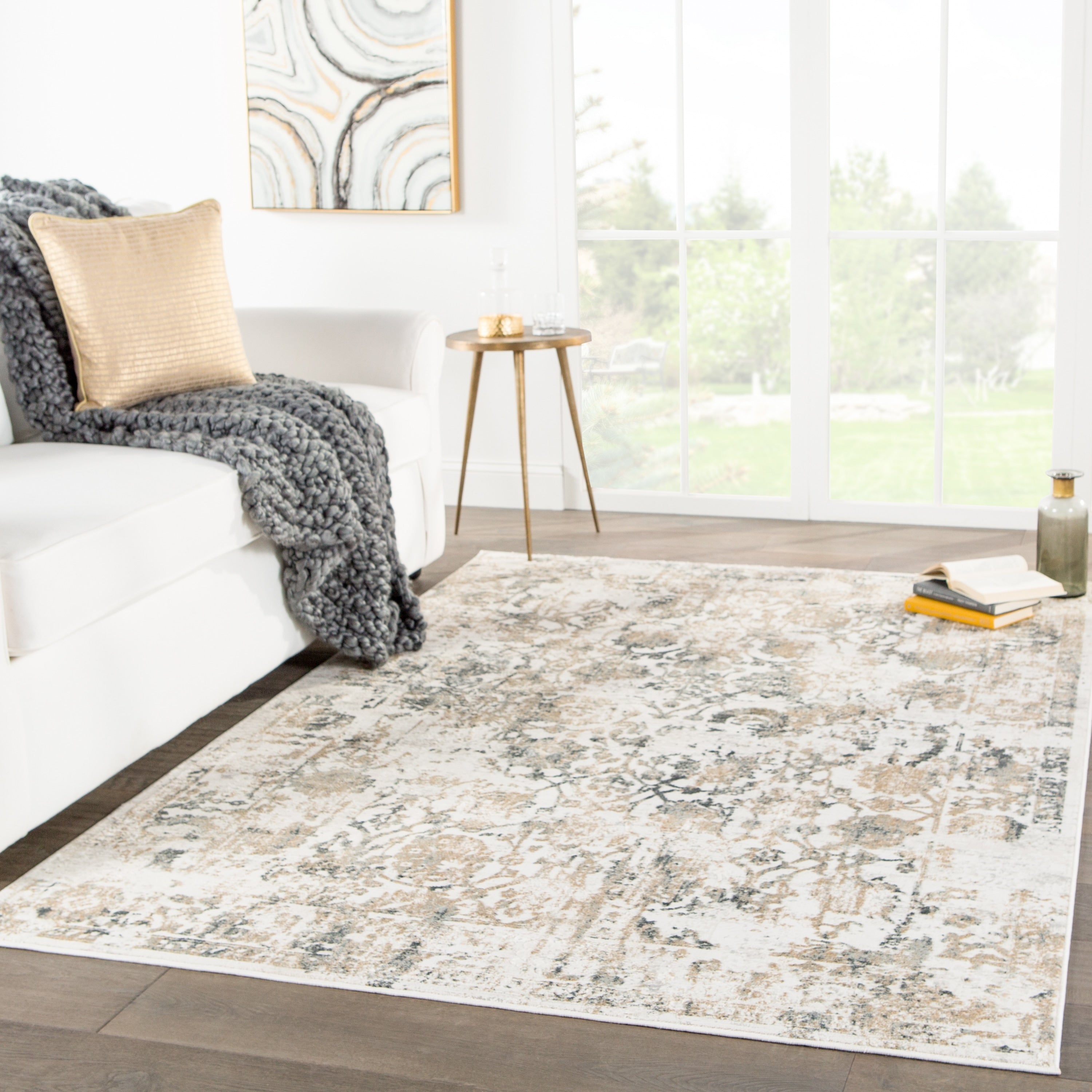Margolette Floral Silver Blue Area Rug 10X14