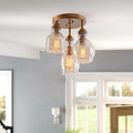 Mariana 3 Light Antique Black Flush Mount With Cognac Glass Shade N A