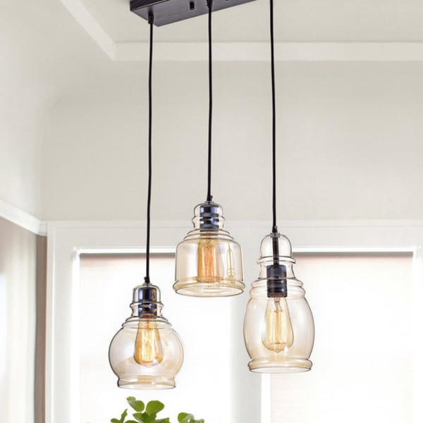 Mariana 3 Light Cognac Glass Cluster Pendant In Antique Black Finish