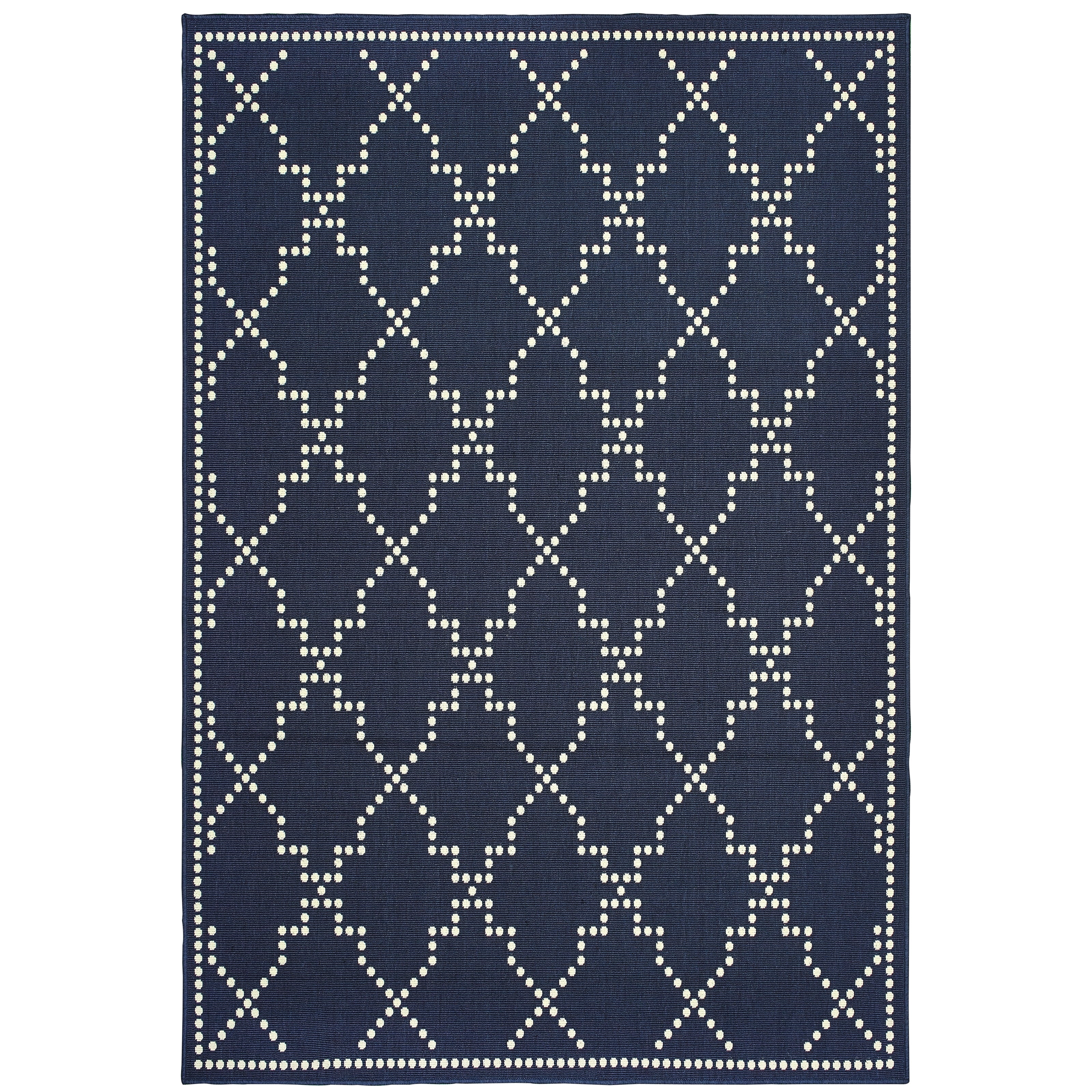 Geometric Trellis Navy Ivory Loop Pile Indoor Outdoor Area Rug 86 X 13