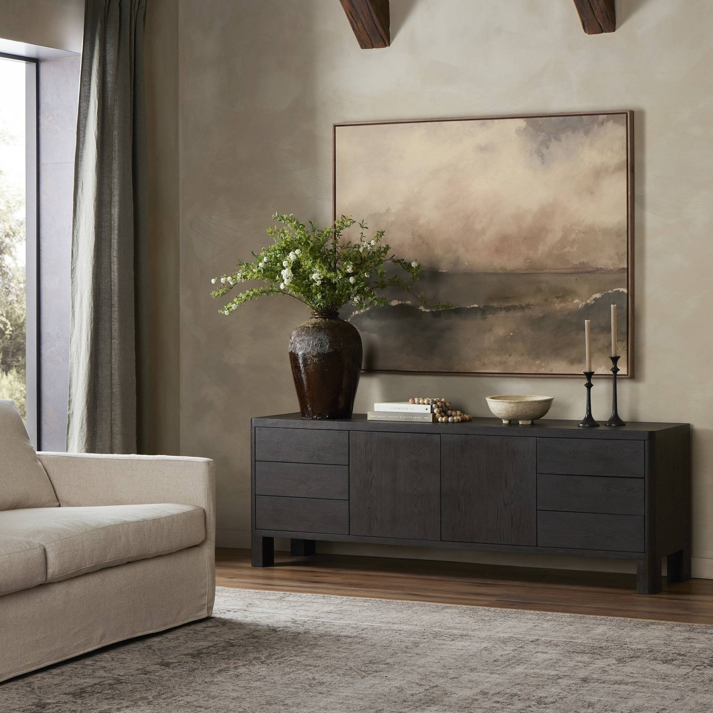 Marie Media Console Smoked Black Oak Veneer