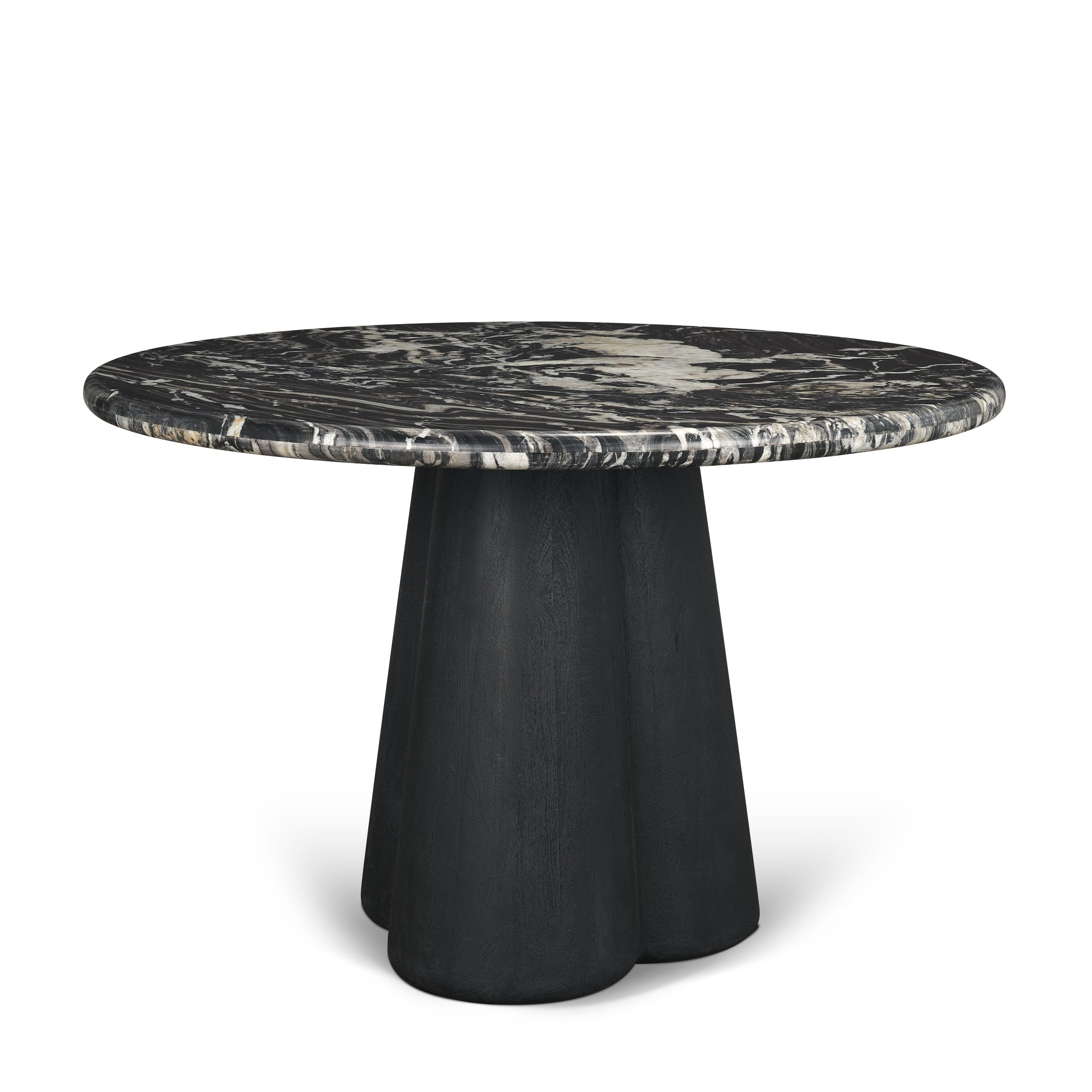 Marilyn Black Forest Marble Black Wood Pedestal Round Dining Table 48.0L X 48.0W X 30.0H