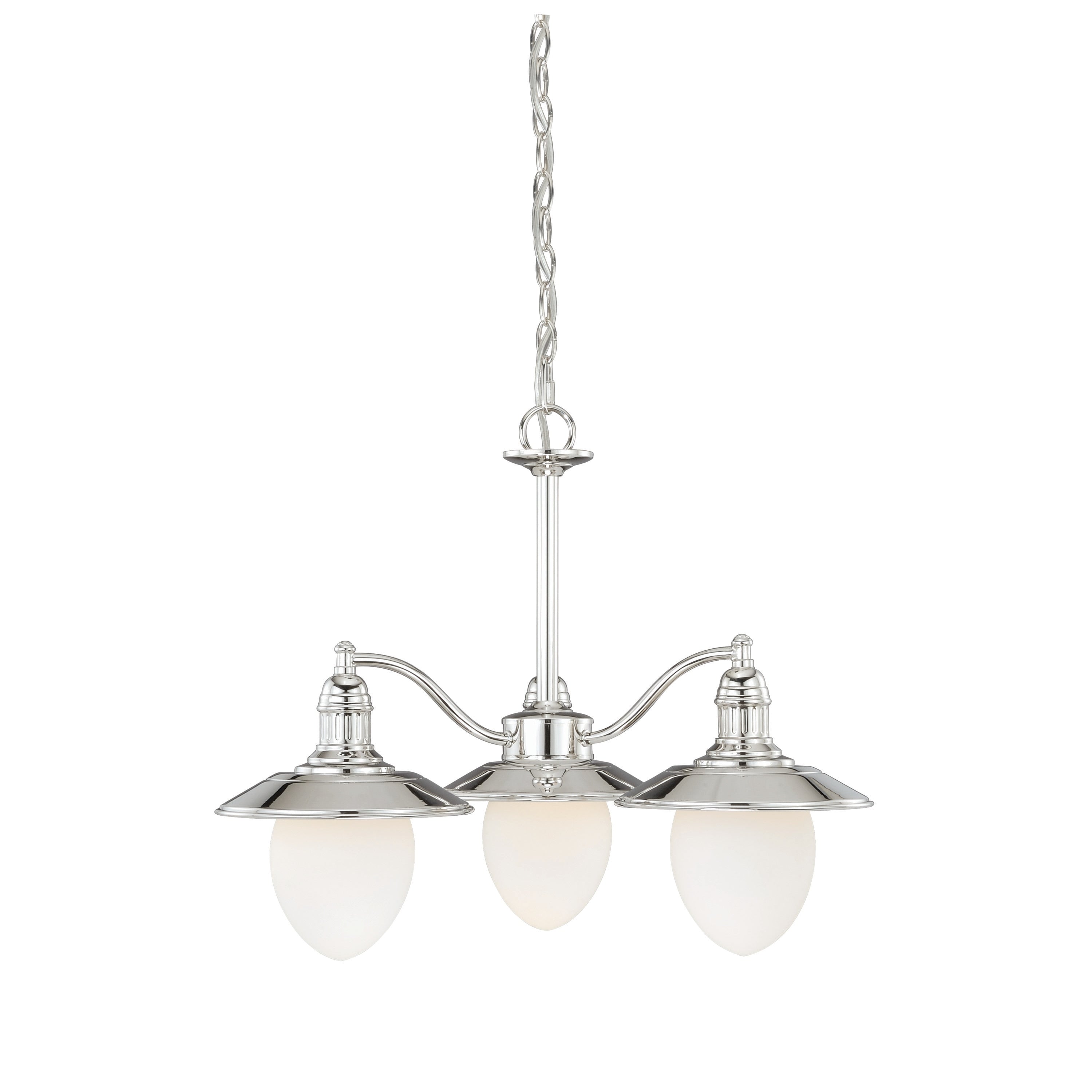 Marina Bay 3 Light Nickel Coastal Chandelier White Glass 23.5 In W X 19.25 In H X 23.5 In D