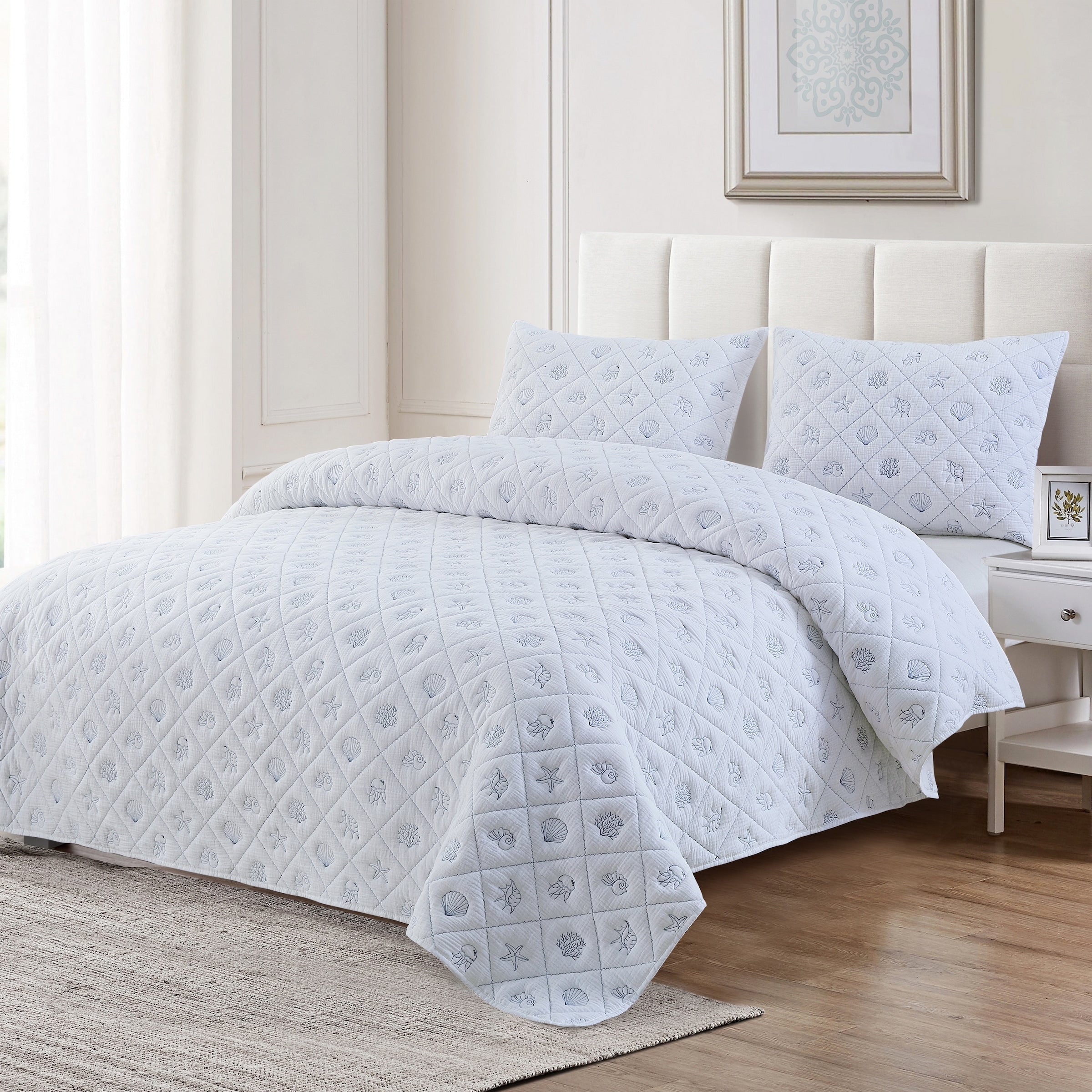 Marine Sea Life Reversible Quilt Bedding Set