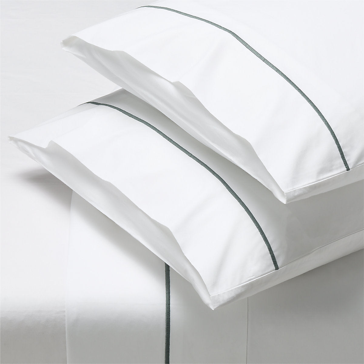 Marisal Organic Cotton Percale 400 Thread Count White and Faded Teal Standard Pillowcases Set of 2