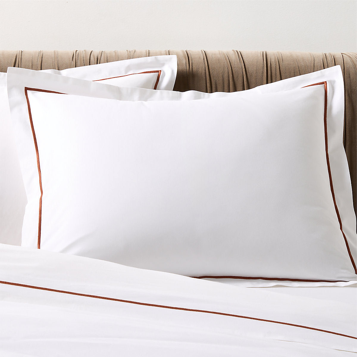 Marisal Organic Cotton Percale 400 Thread Count White and Sienna Brown Full/Queen Duvet Cover