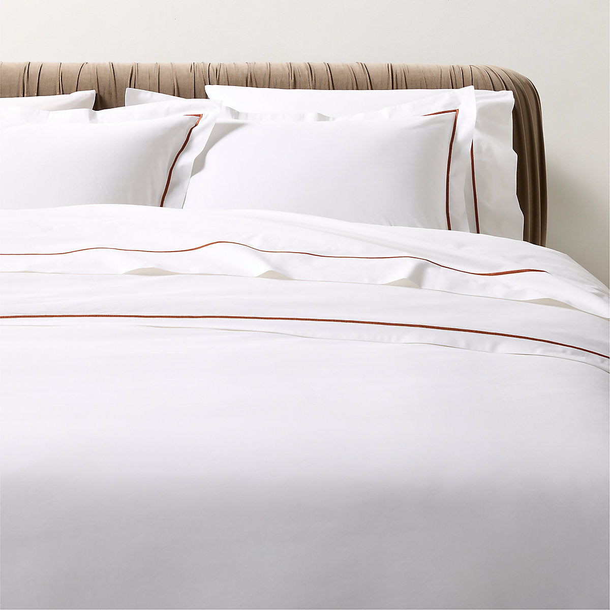 Marisal Organic Cotton Percale 400 Thread Count White and Sienna Brown Standard Shams Set of 2