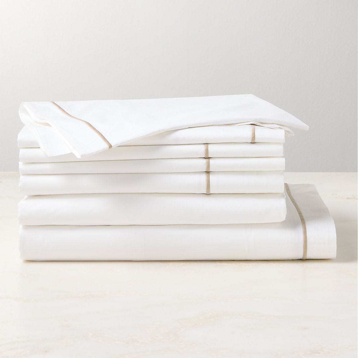 Marisal Organic Cotton Percale 400 Thread Count White with Taupe Standard Pillow Shams Set of 2