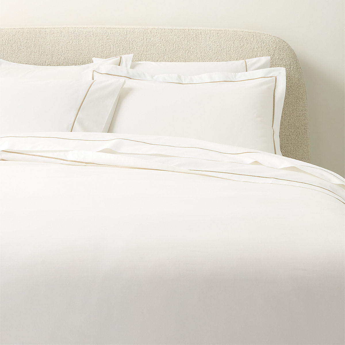 Marisal Organic Cotton Percale 400 Thread Count White with Taupe Queen Bedding Set