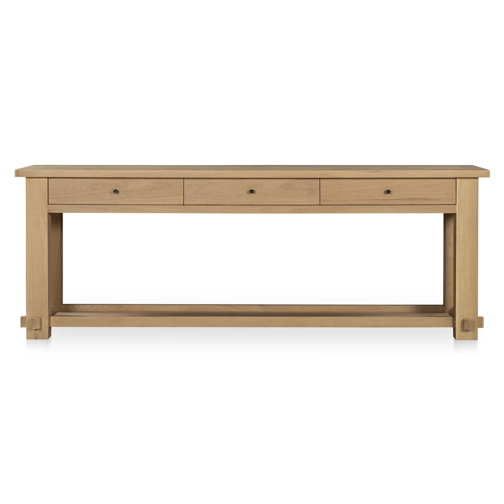 Marisol Console Table Solid Oak Three Drawers Tray Shelf Detailing Natural