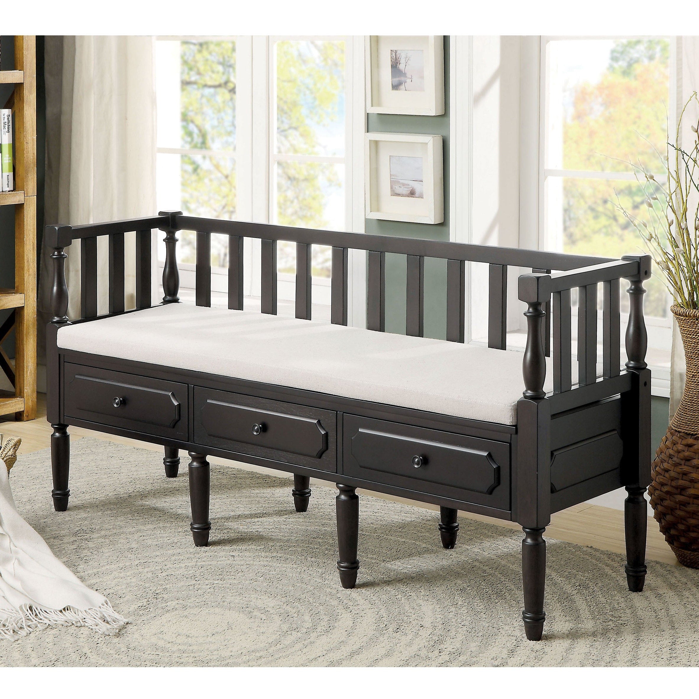 Furniture Of America Marius Transitional Padded 3 Drawer Storage Bench