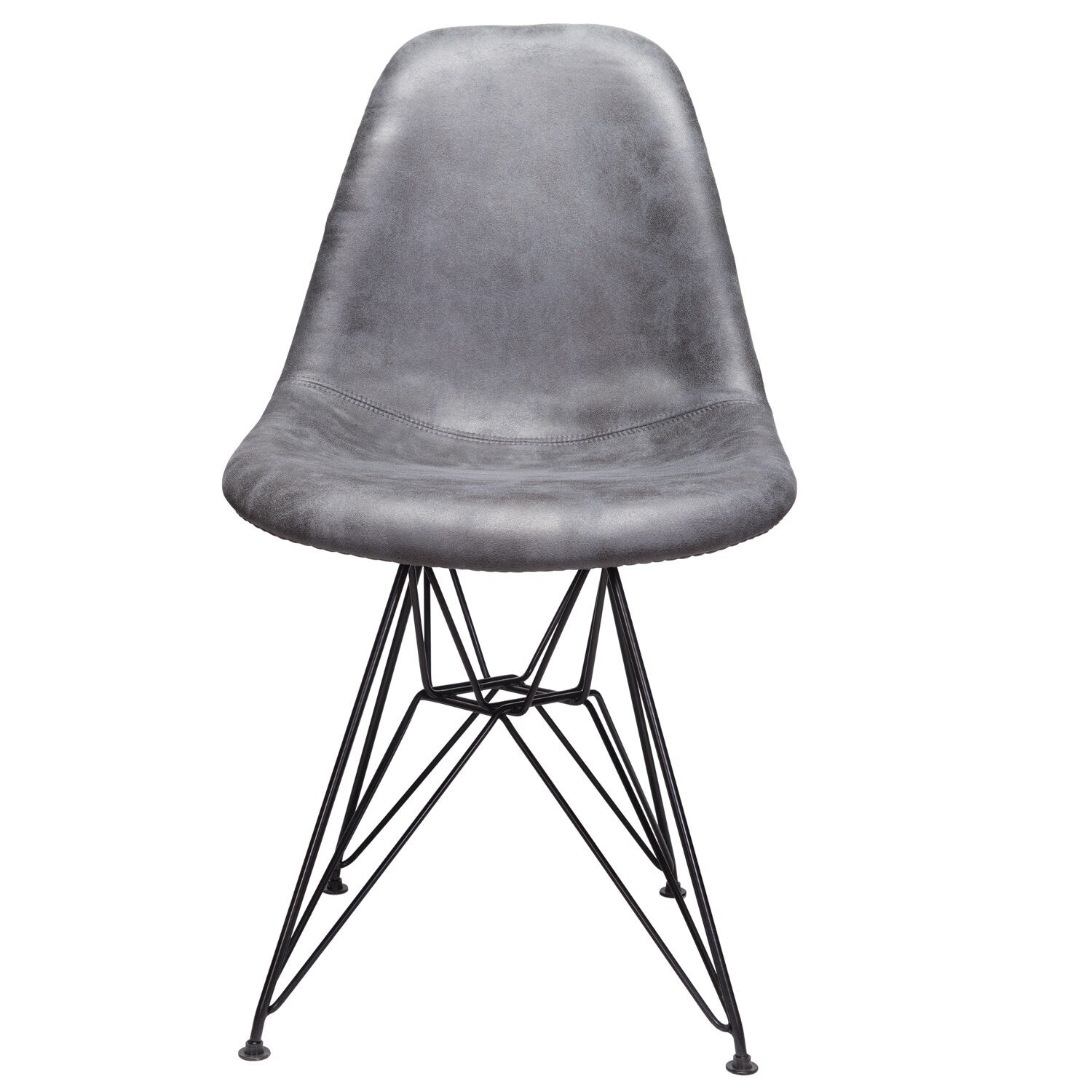 Markle Cool Gray Leatherette Fabric Upholstered Dining Side Accent Chair With Black Steel Leg
