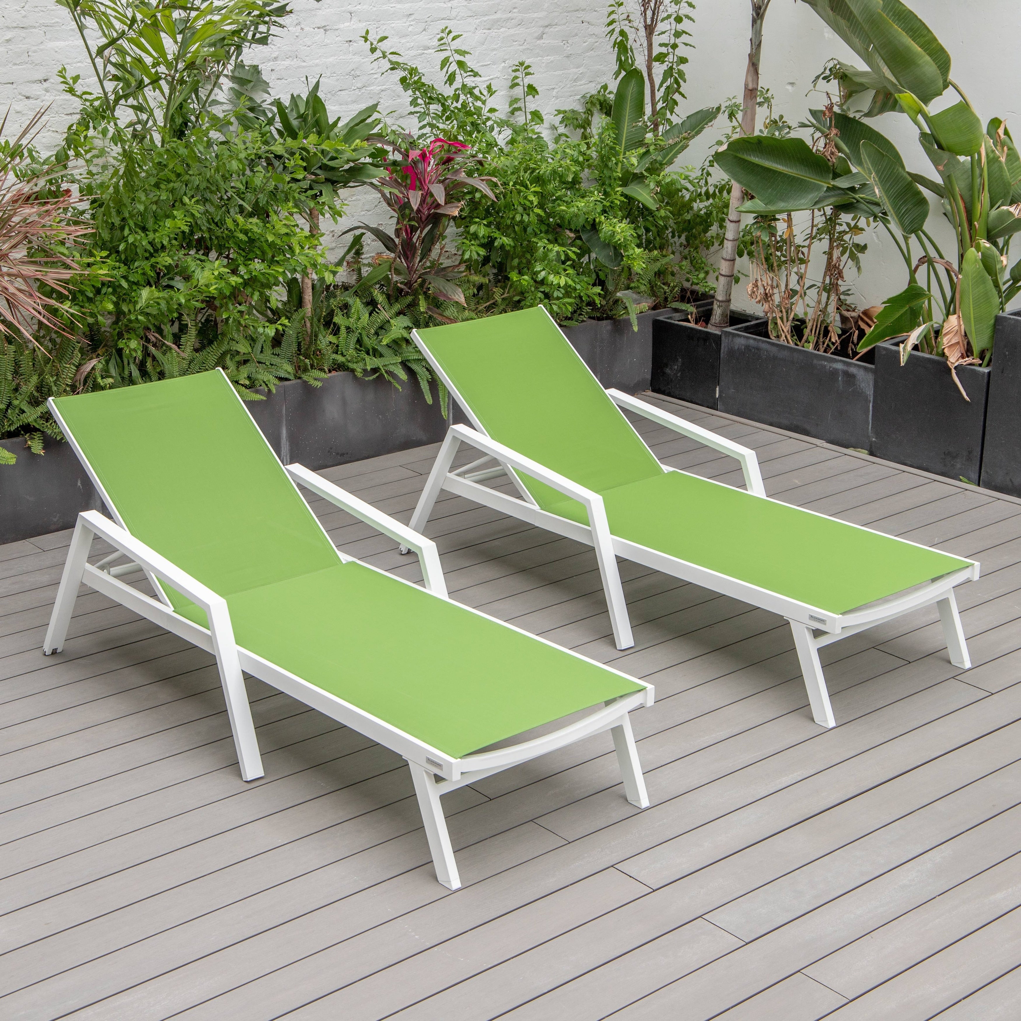 Marlin Adjustable Aluminum Patio Lounge Chair With Uv Protected Breathable Mesh Sling And Armrests Fully Reclining