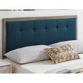 Marlin Traditional Blue Fabric Button Tufted King Size Grey Wooden Headboard