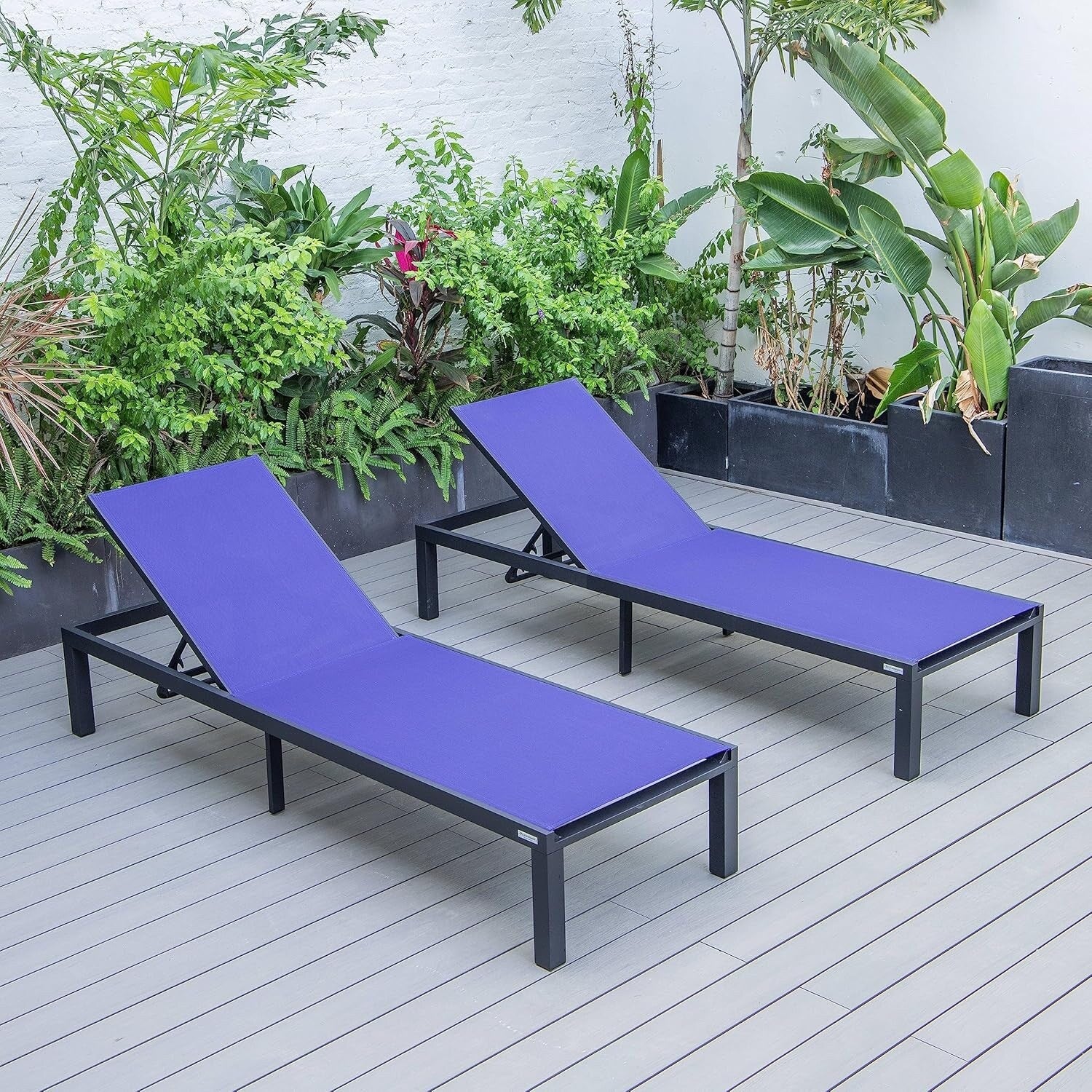 Marlin Set Of 2 Modern All Weather Patio Chaise Lounge Chair With Powder Coated Aluminum And 4 Position Adjustable Recliner