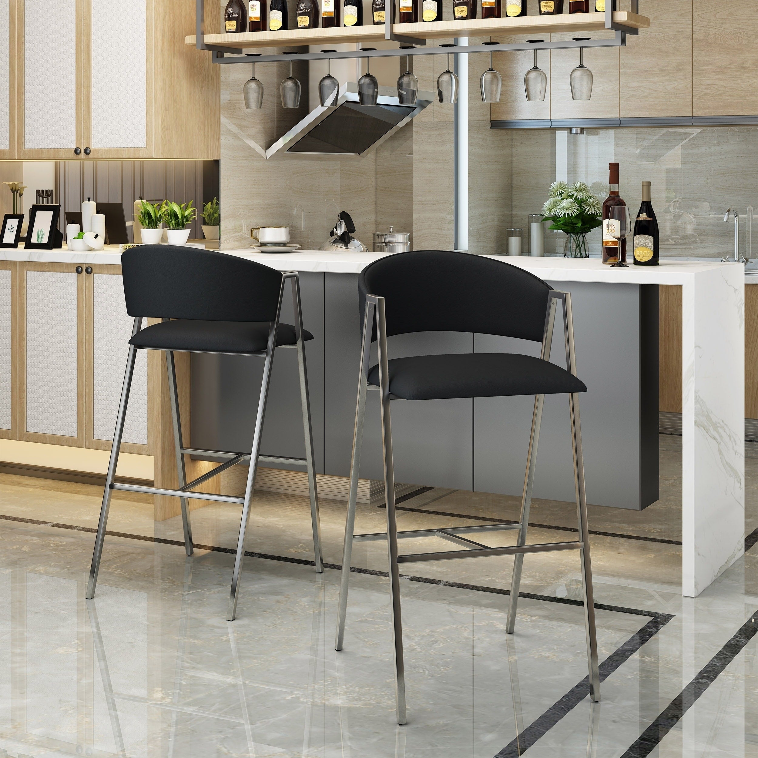 Marlon Modern 28 Inch Backed Faux Leather Barstool Set Of 2 By Christopher Knight Home