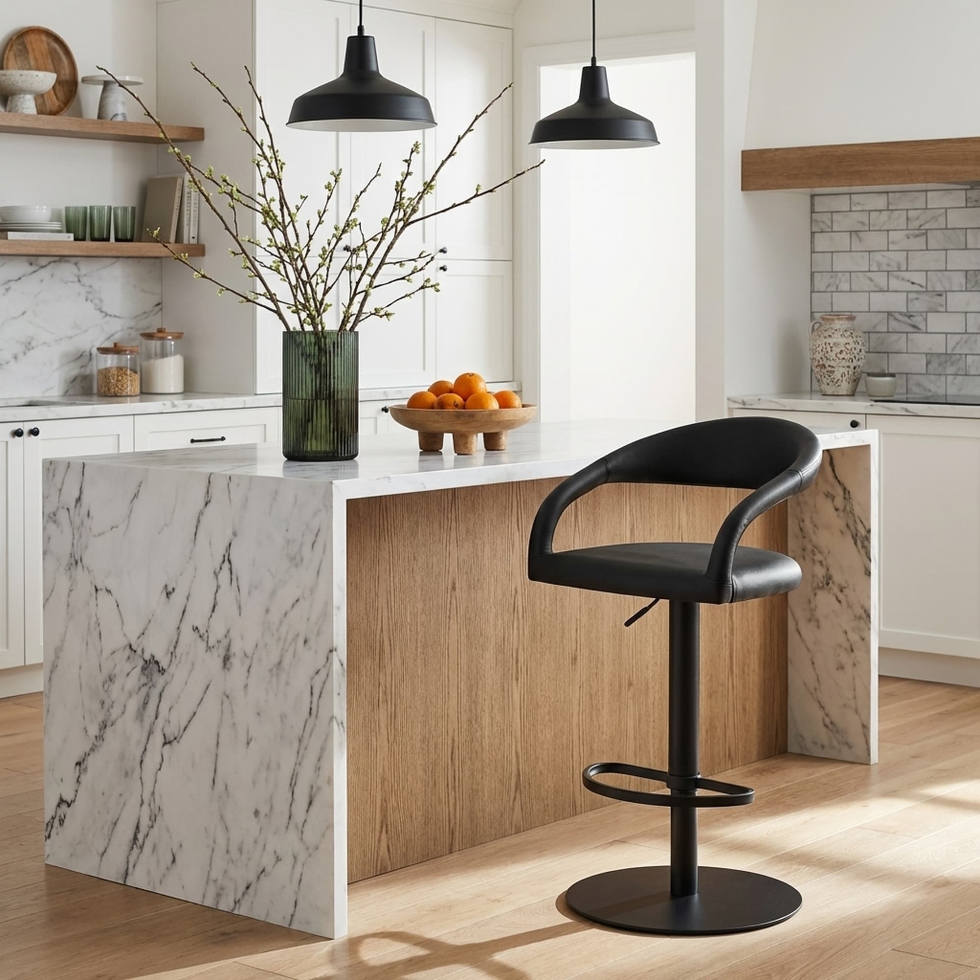 Marlow Modern Swivel Bar Stool Upholstered Adjustable Counter Stool With Metal Base