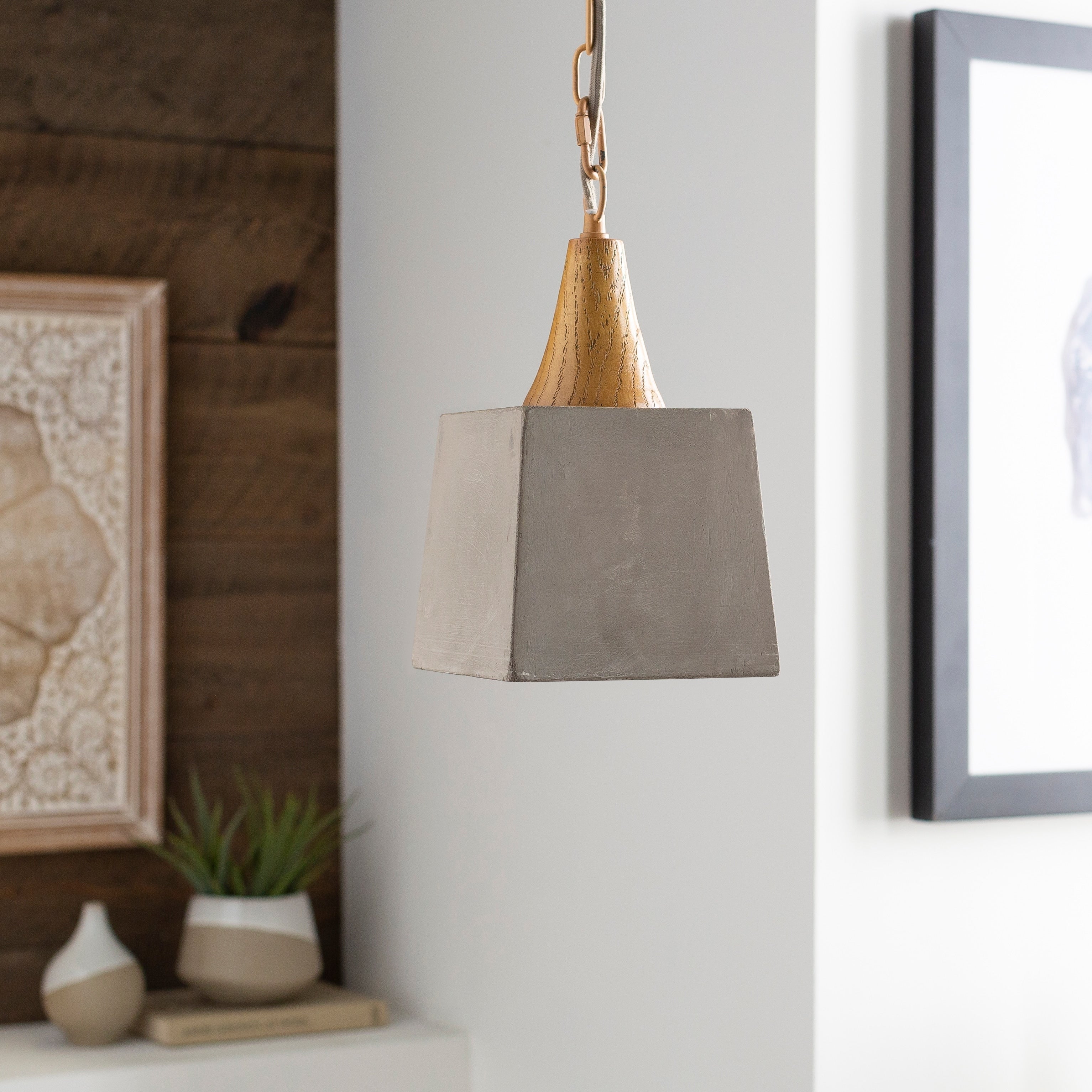 Marpa Concrete Wood Cube Farmhouse 1 Light Pendant 13 X 14 X 14