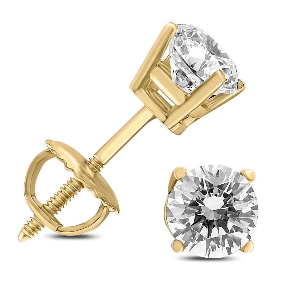 1 2 Carat Tw Diamond Studs Screw Back Earrings In 14K Yellow Gold