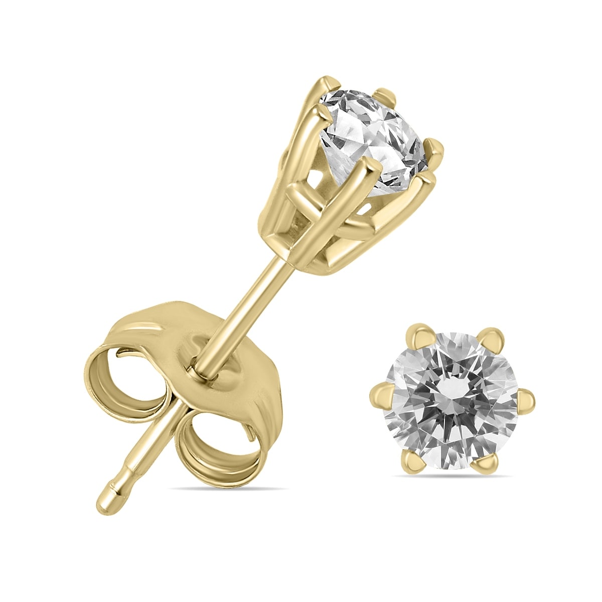 1 4 Carat Tw 6 Prong Round Diamond Solitaire Stud Earrings In 14K Yellow Gold