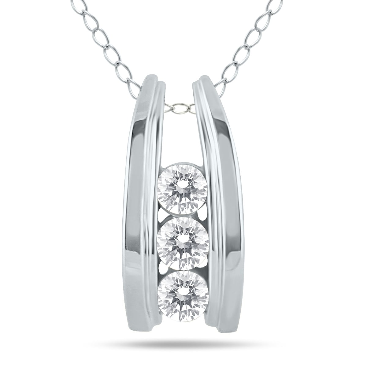 Marquee Jewels 10K White Gold 1 2Ct Tdw Diamond Ladder 3 Stone Necklace