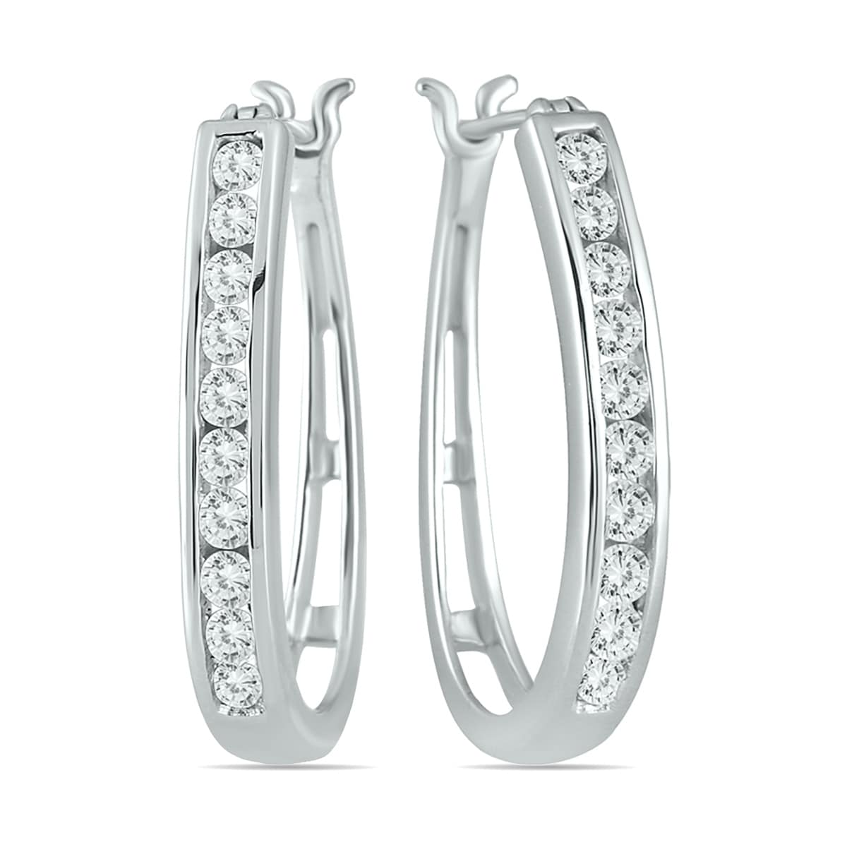 Marquee Jewels 10K White Gold 1Ct Tdw Round Channel Set Diamond Hoop Earrings