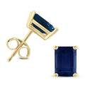 14K Yellow Gold 5X3Mm Emerald Shaped Sapphire Earrings