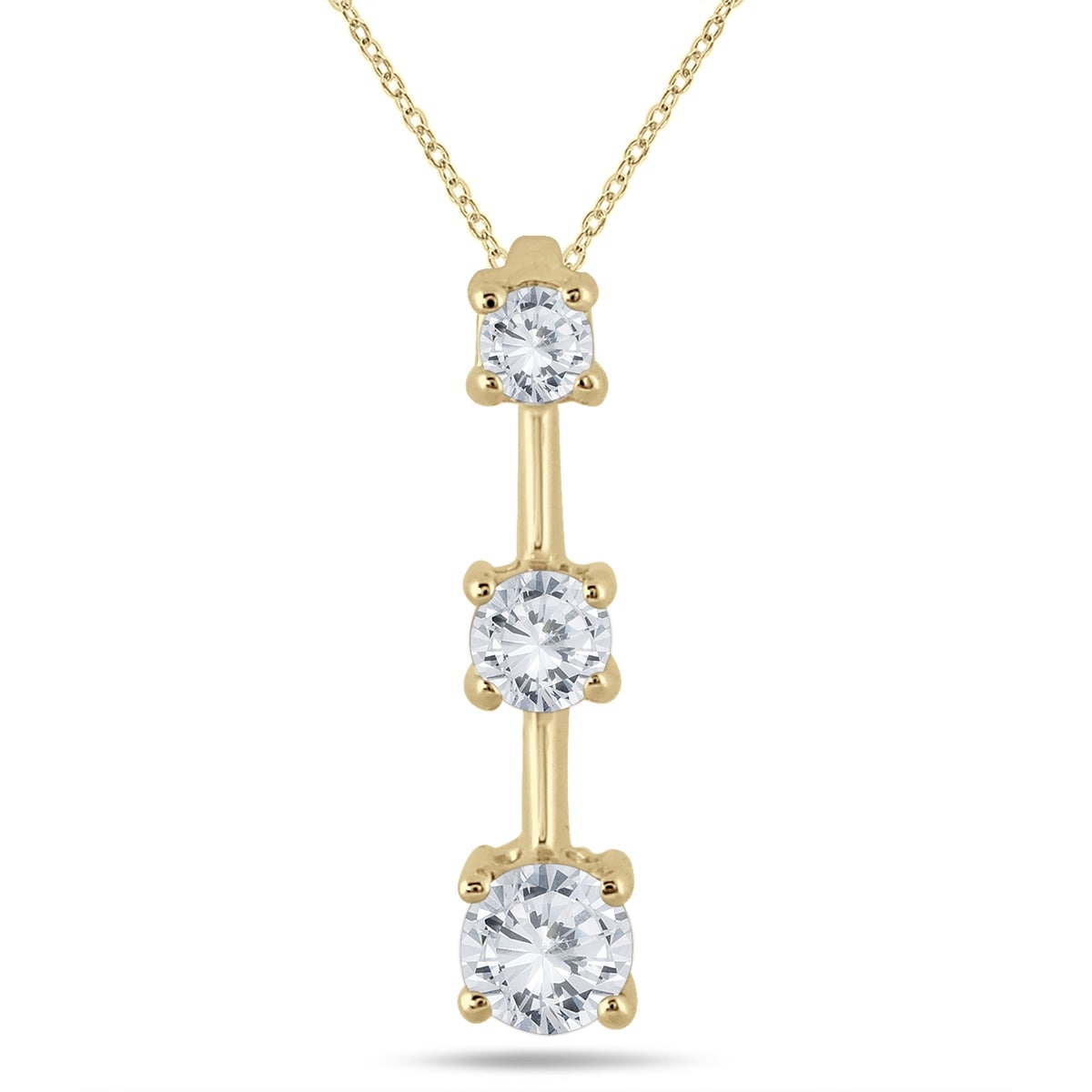 Marquee Jewels 14K Yellow Gold 1Ct Tdw Diamond Graduated 3 Stone Drop Pendant
