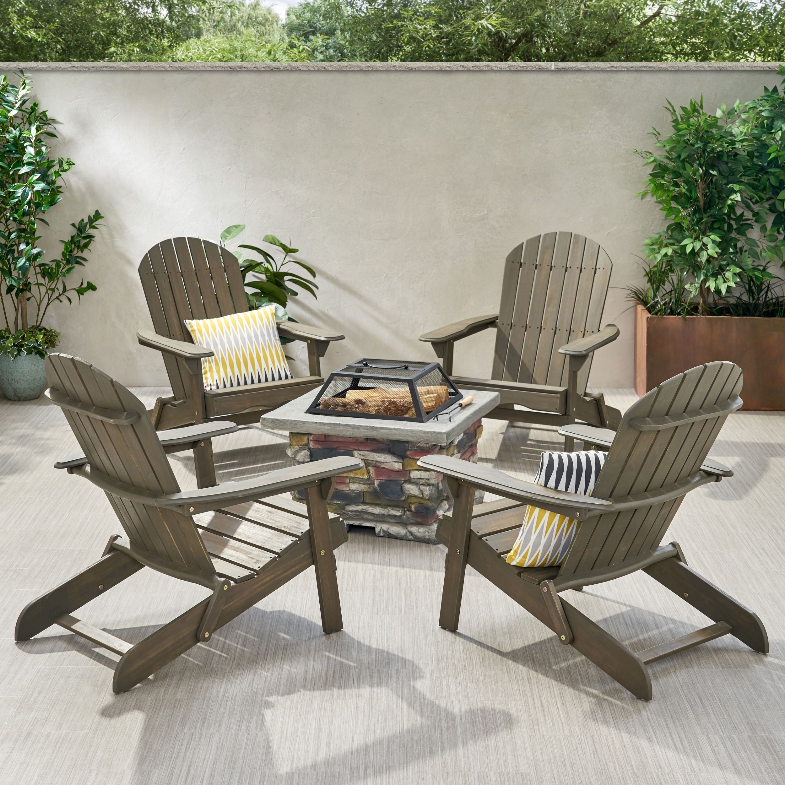 Marrion Outdoor 5 Piece Adirondack Chair Set With Fire Pit By Christopher Knight Home