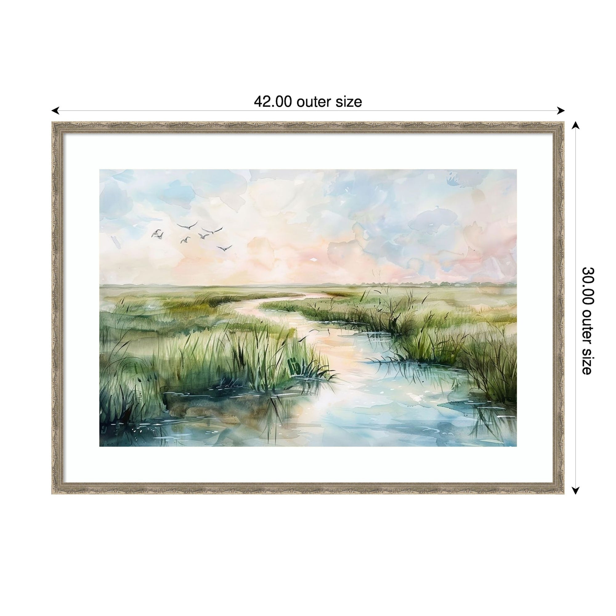 Marsh Meandering By Tradelink Inhouse Artist Wood Framed Wall Art Print Mila Dark Silver