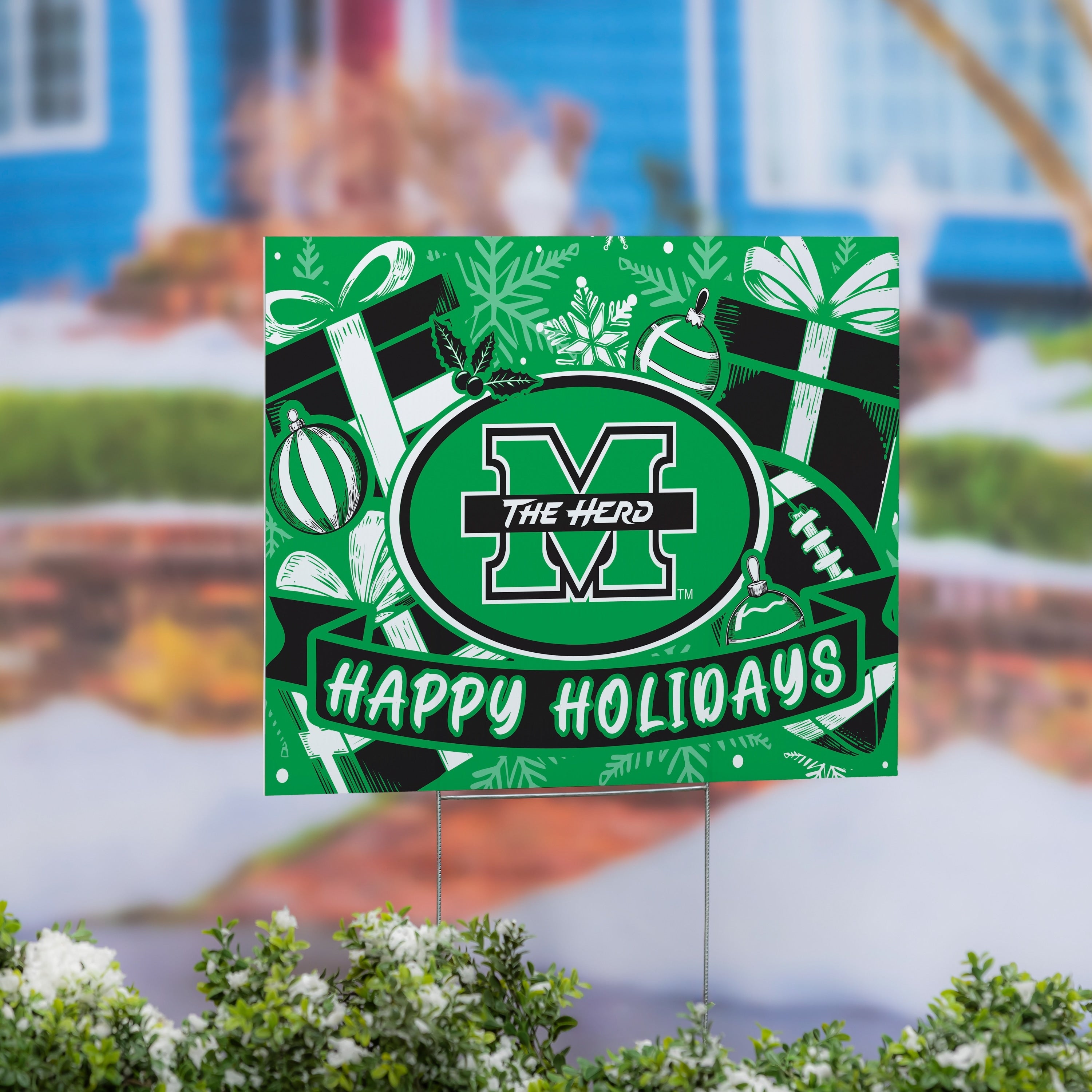Marshall University Yard Sign Happy Holidays 24 X 18