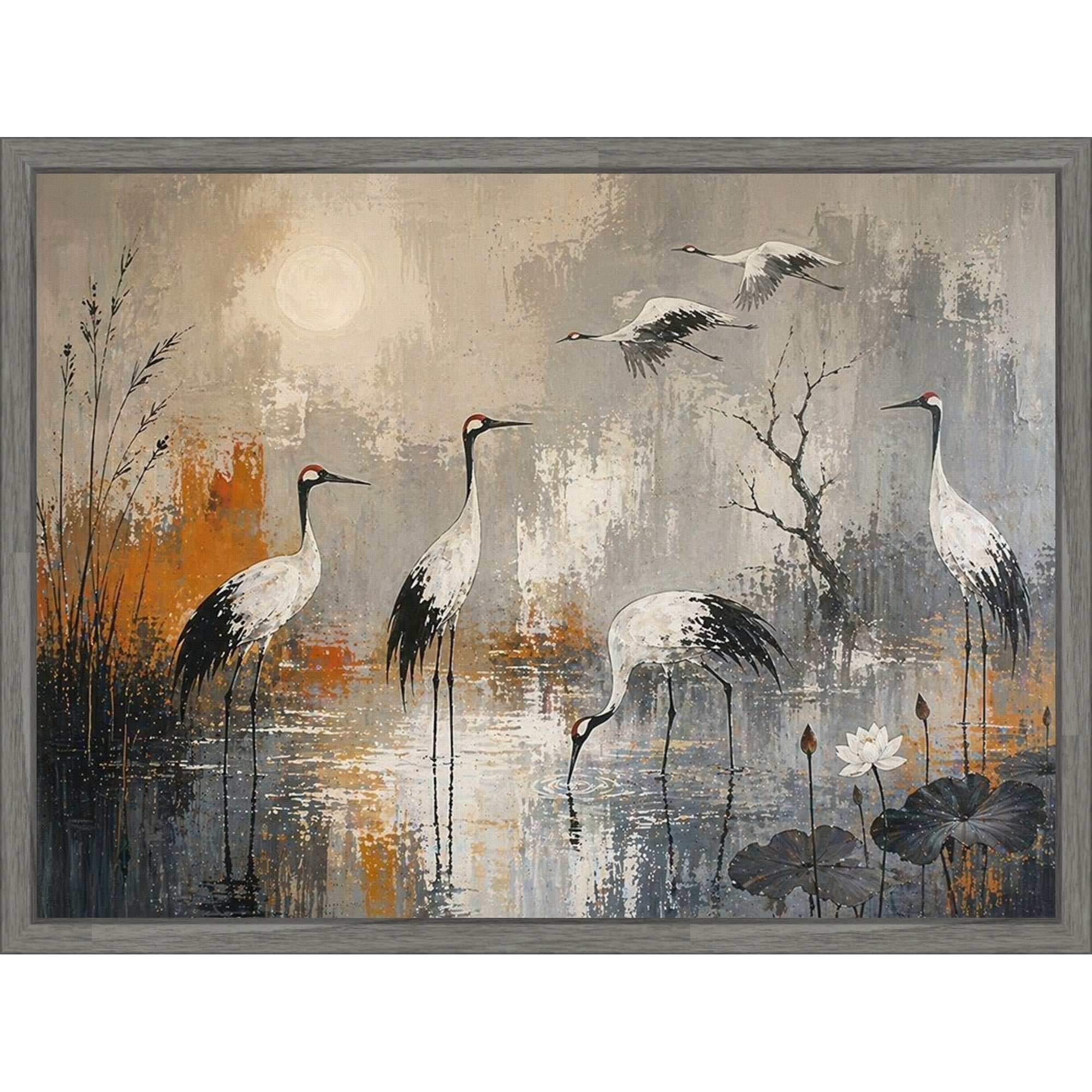 Marshlight And Waiting Cranes By Tradelink Inhouse Artist Framed Canvas Wall Art Print