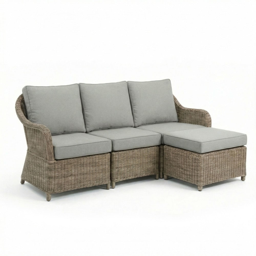 Martha Stewart 3 Seat All Weather Rattan Wicker Patio Sofa With Ottoman