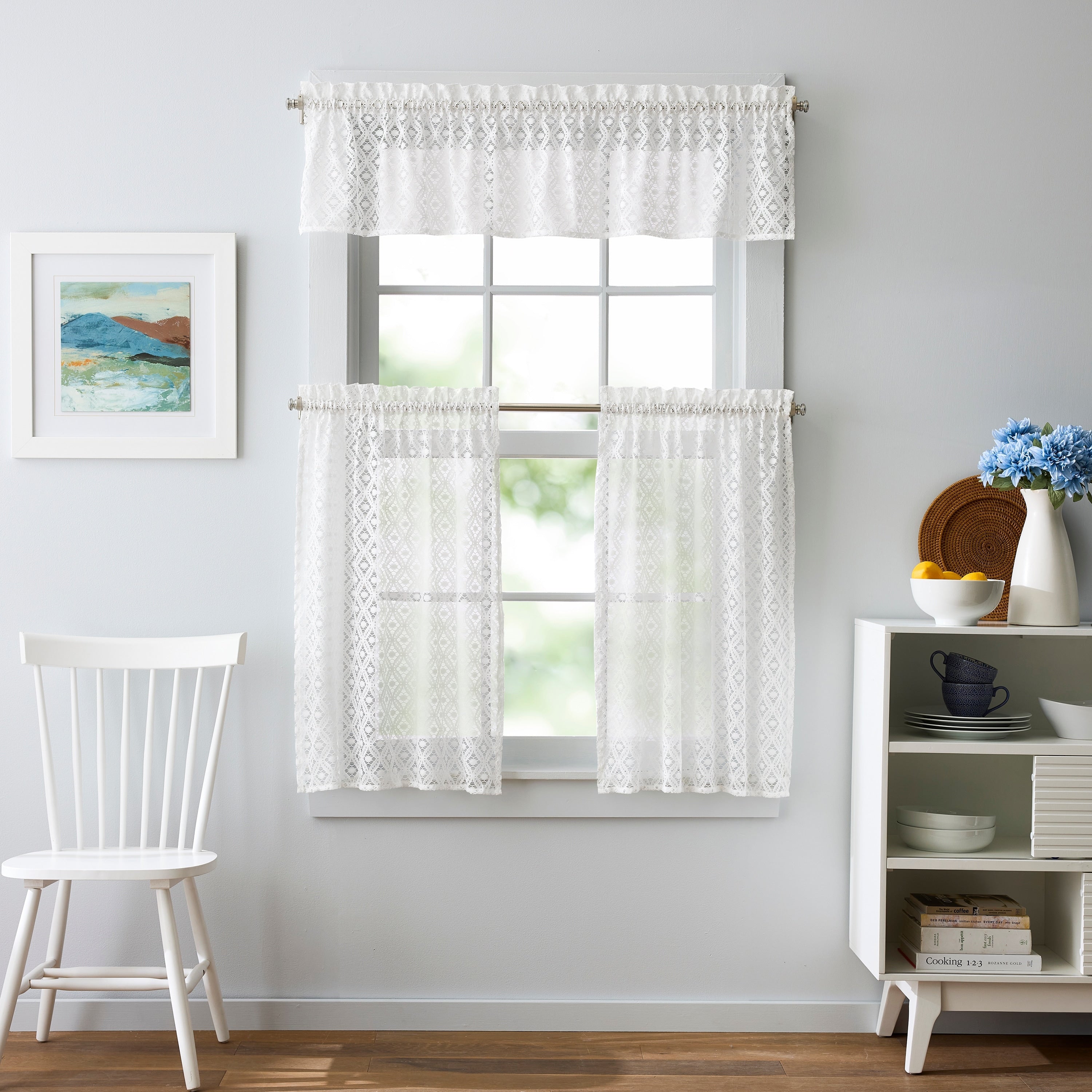 Martha Stewart Canterbury Lace 3 Piece Valance Tier Set