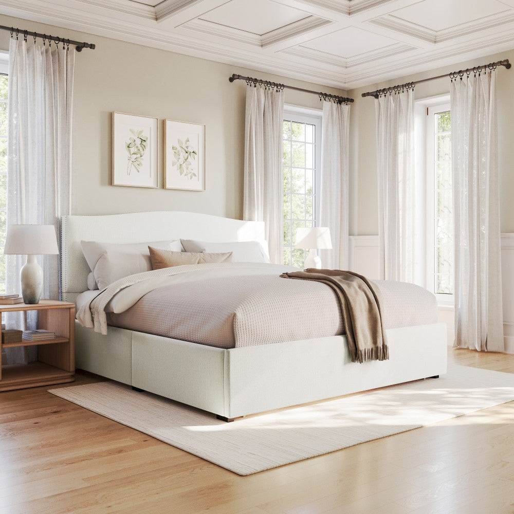 Martha Stewart Curved Nail Trim Headboard Platform Bed Large Storage Drawer