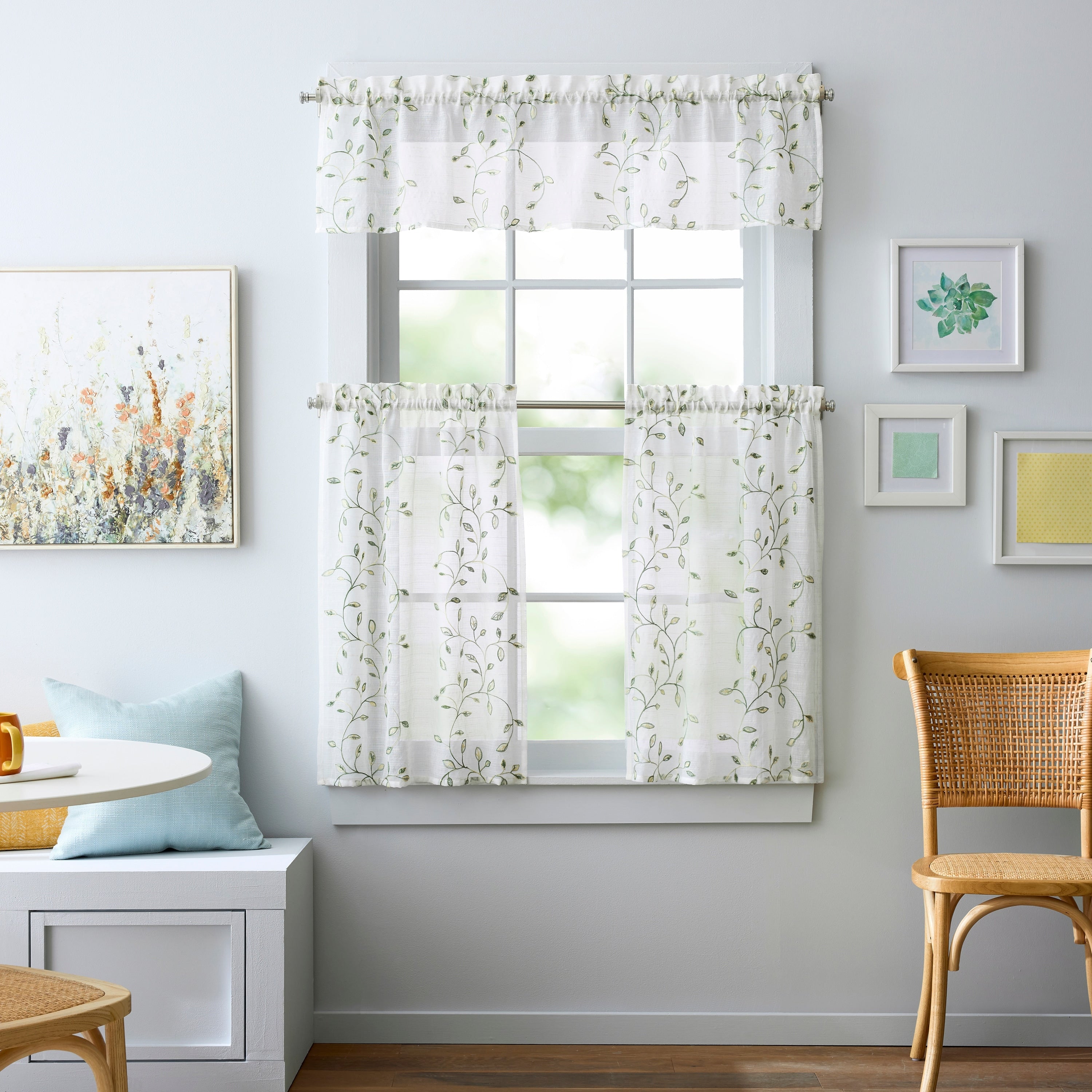 Martha Stewart Durham Embroidery 3 Piece Valance Tier Set