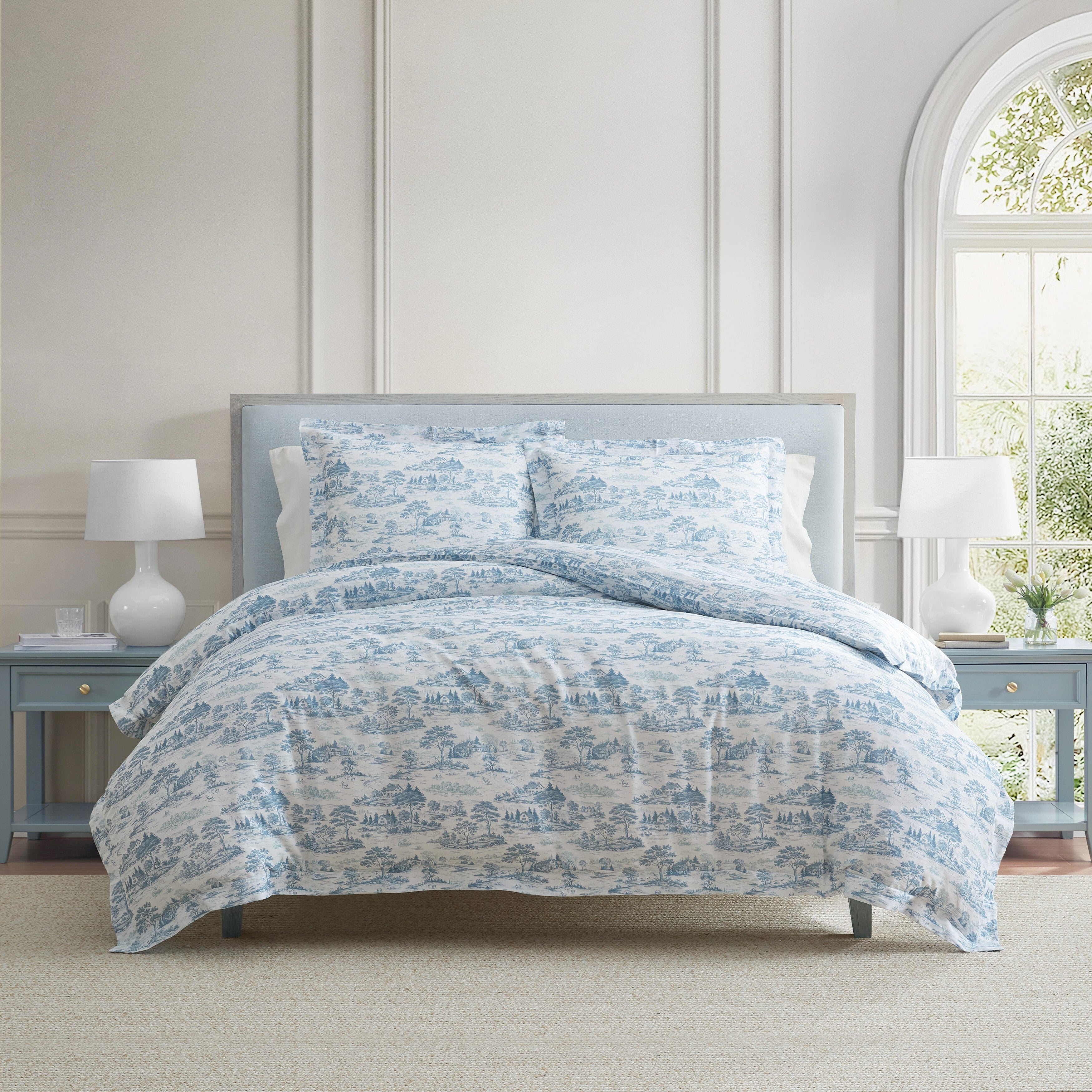 Martha Stewart Farmhouse Toile Cotton Reversible Blue Comforter Set