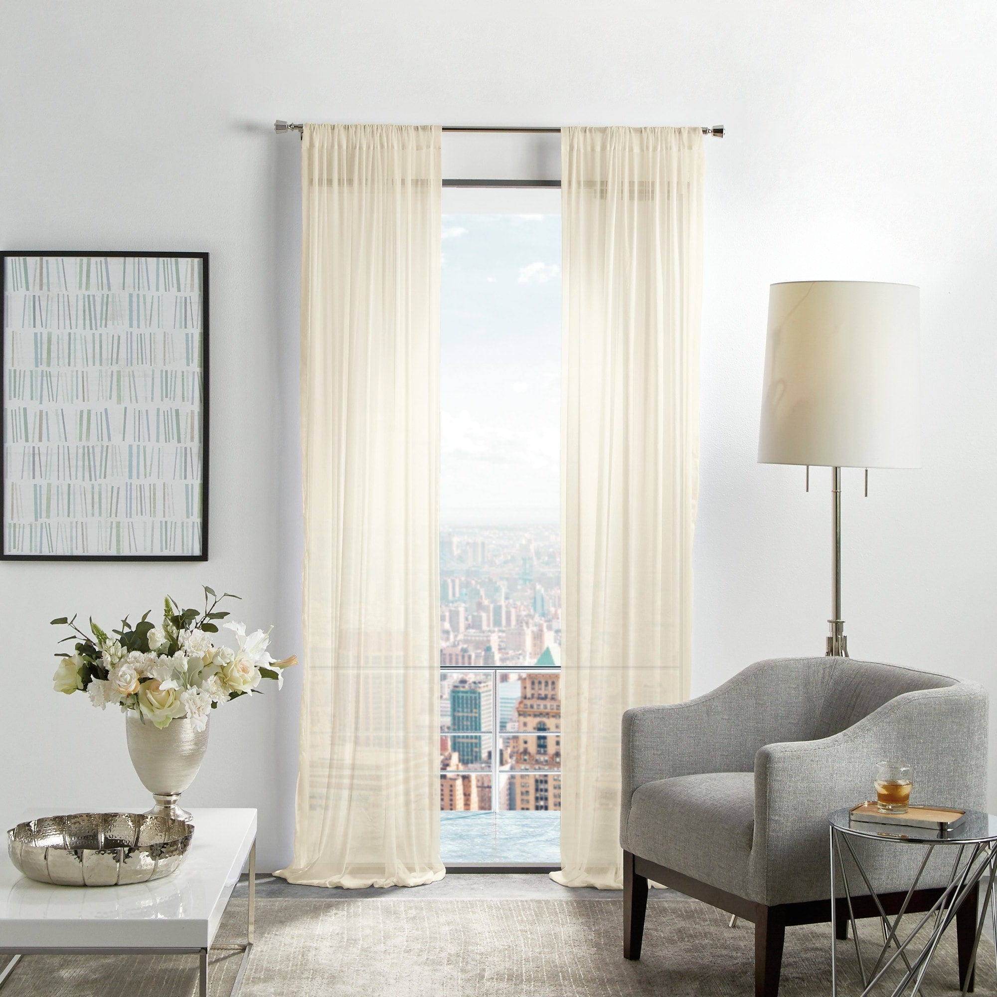 Martha Stewart Glacier Sheer Rod Pocket Window Curtain Panel Pair