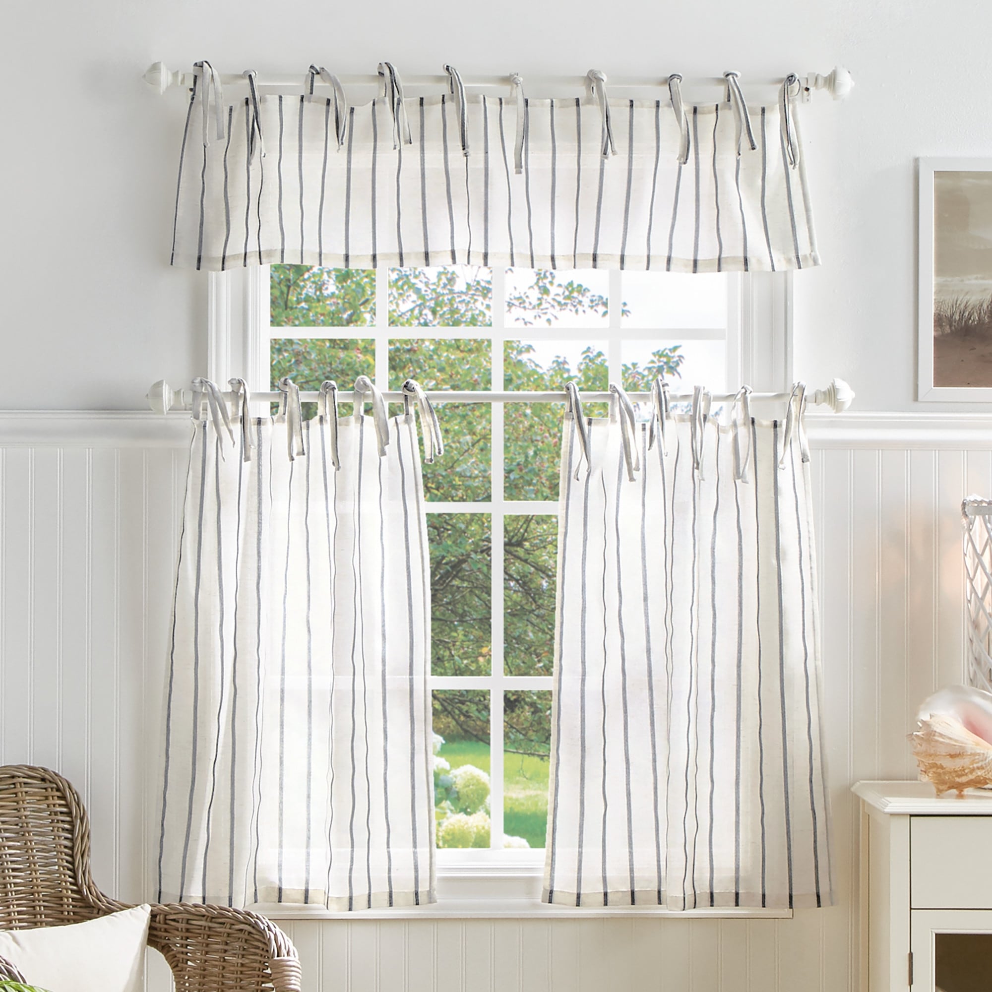 Martha Stewart Laguna Stripe 3 Piece Curtain Tier And Valance Set
