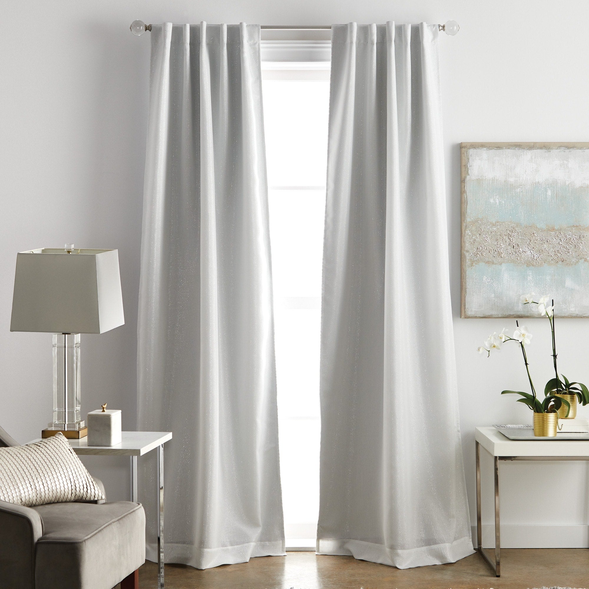 Martha Stewart Park Avenue Metallic Blackout Back Tab Window Curtain Panel Pair