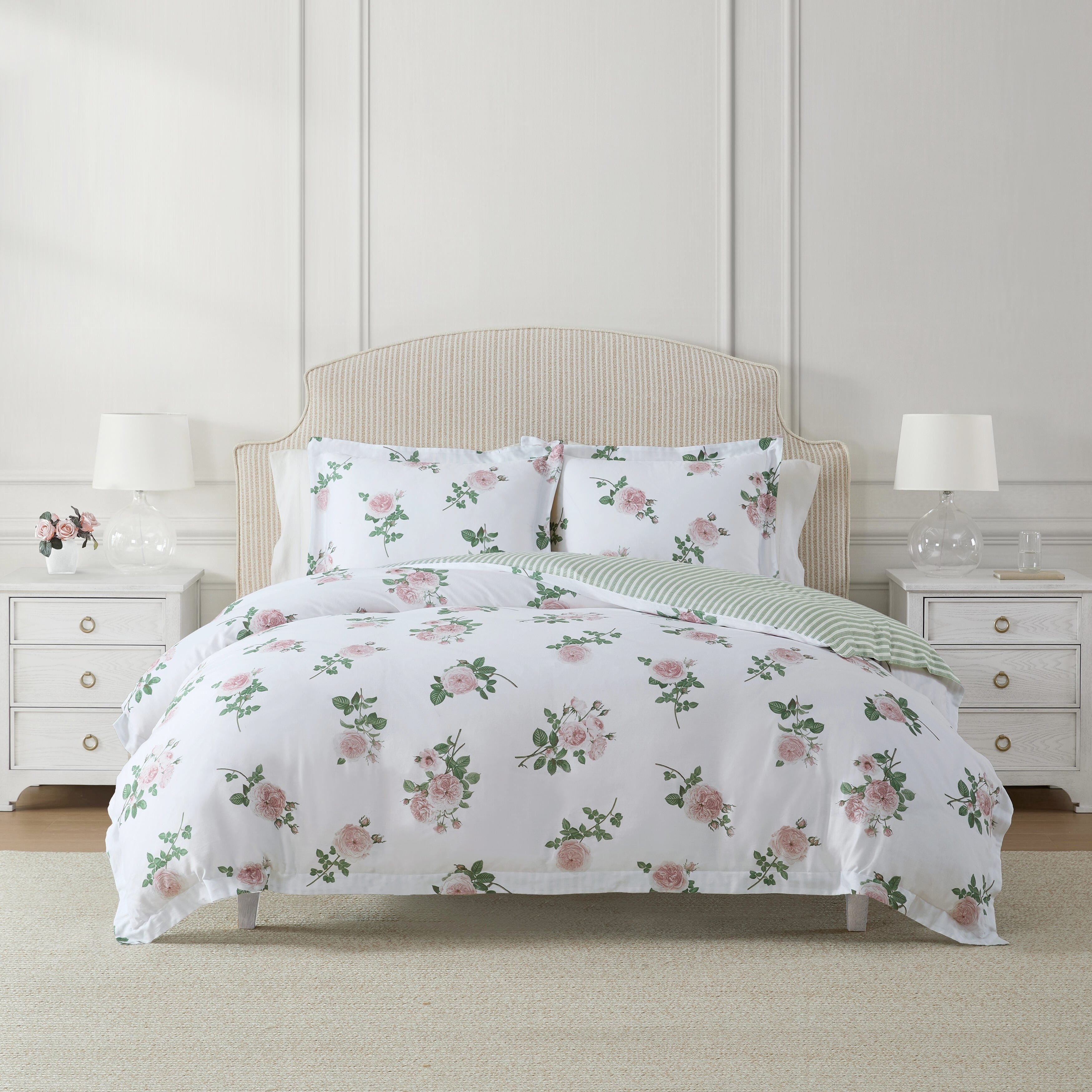 Martha Stewart Tea Rose Cotton Reversible Pink Comforter Set
