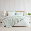 Martha Stewart Ticking Stripe Cotton Reversible Green Quilt Set