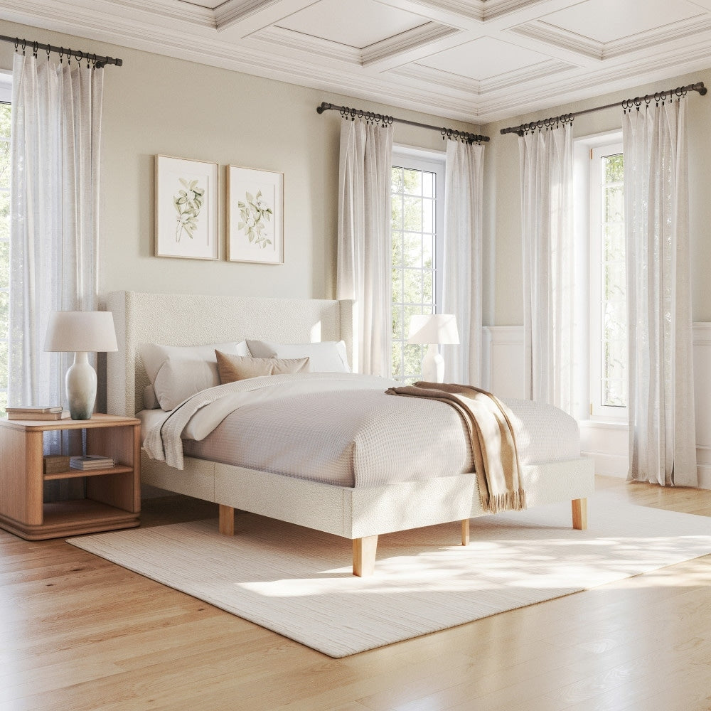Martha Stewart Upholstered Platform Bed With Wingback Headboard