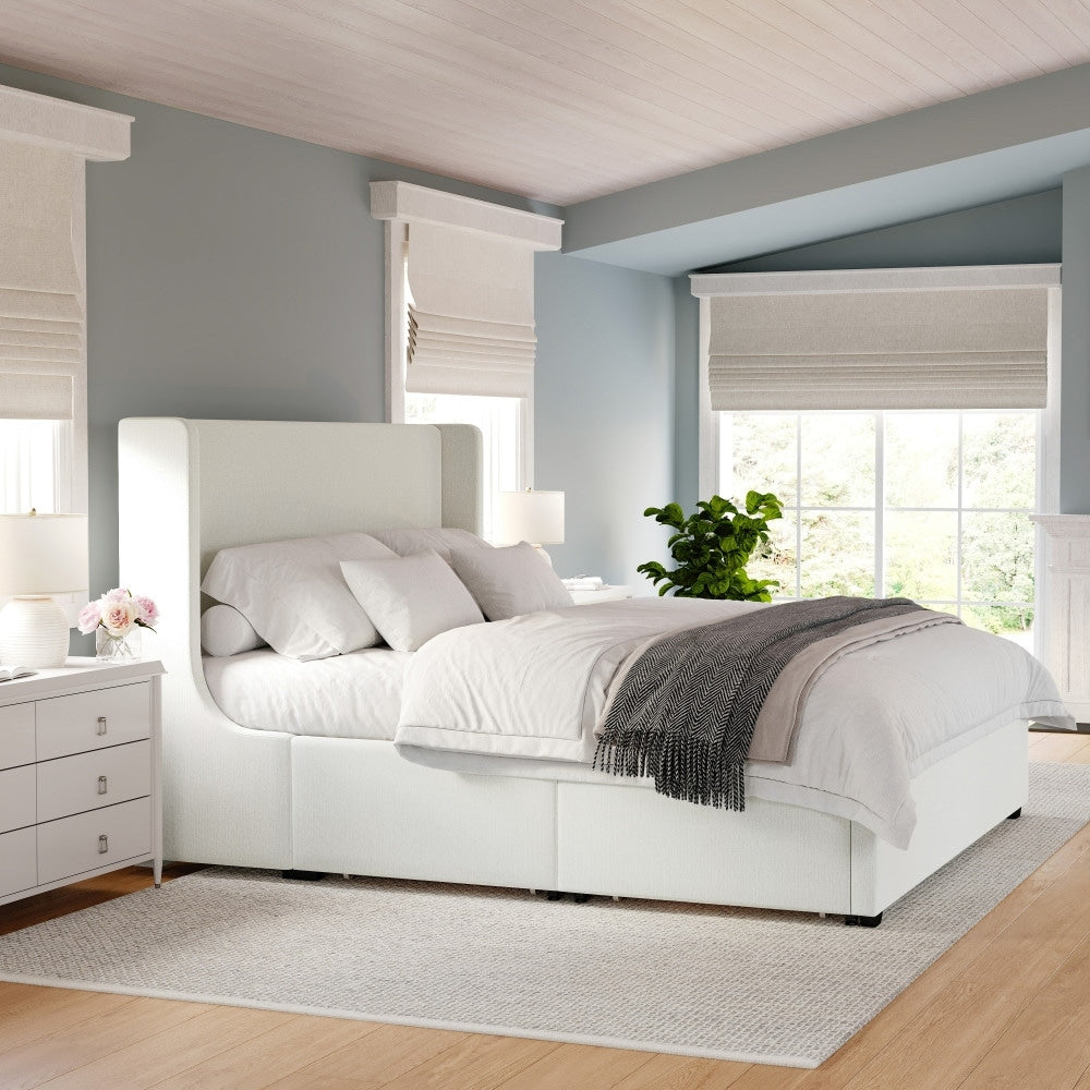 Martha Stewart Wingback Platform Storage Bed With 4 Side Storage Drawers