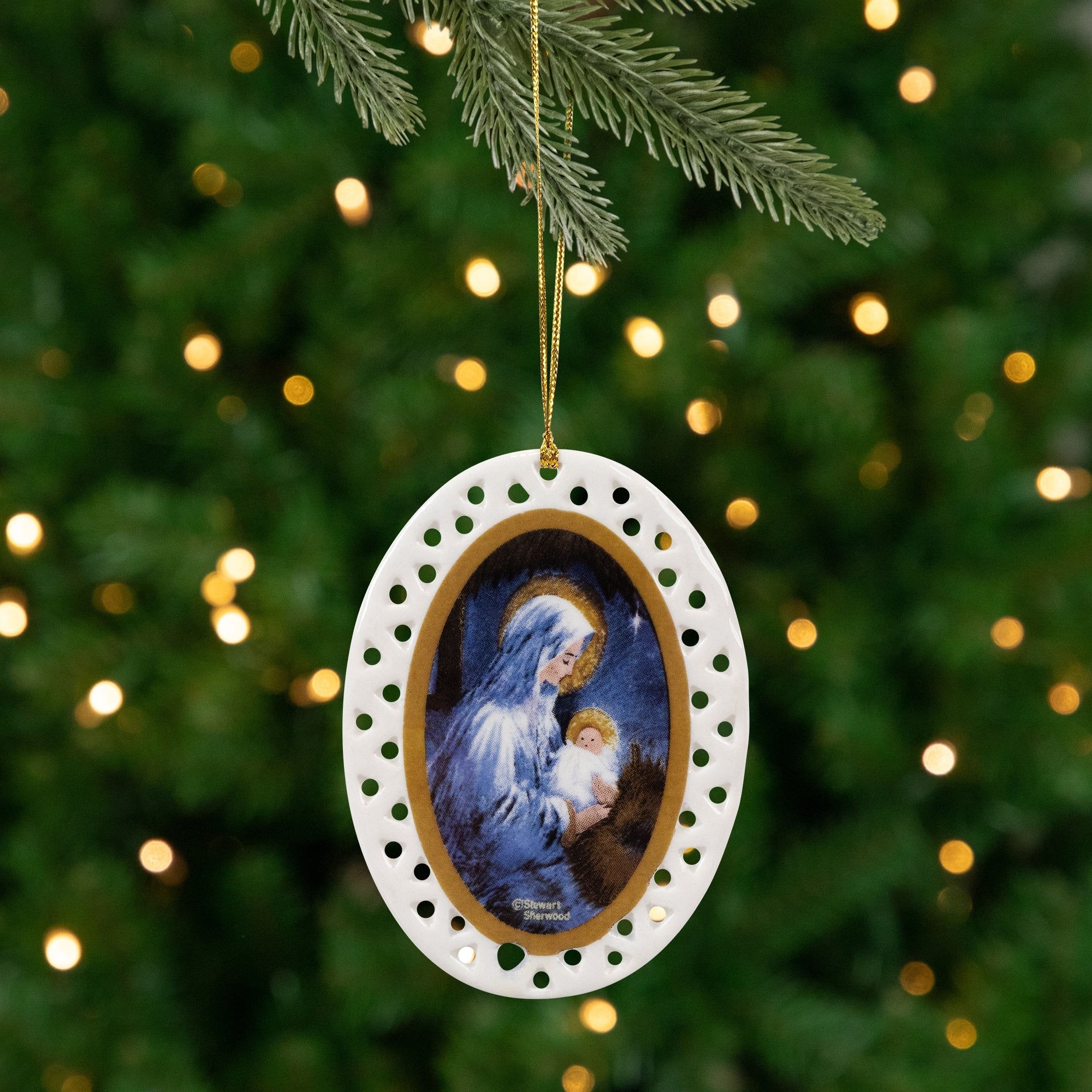 Mary With Jesus Feliz Navidad Porcelain Christmas Ornaments 3.75 8Ct