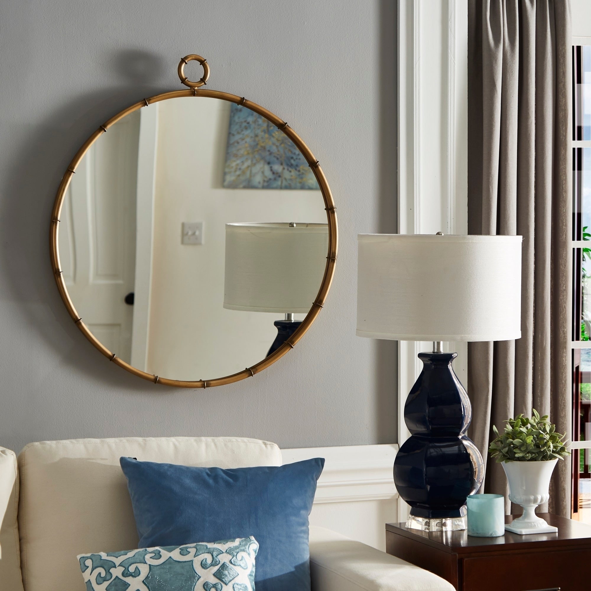 Marza Antiqued Brass Finish Round Wall Mirror With Decorative Ring By Inspire Q Modern